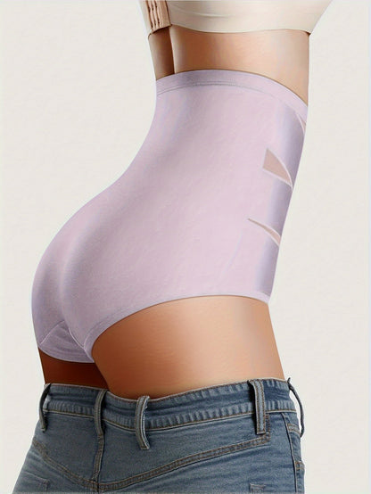 SFRCORD® Women's High-Waisted Briefs - Breathable Mesh & Ice Sliky Fiber Seamless Panties, No Show Comfort Underwear for Casual Attire, Solid Color Elegant Design, Shaping Underwear, Crosscrotch Design