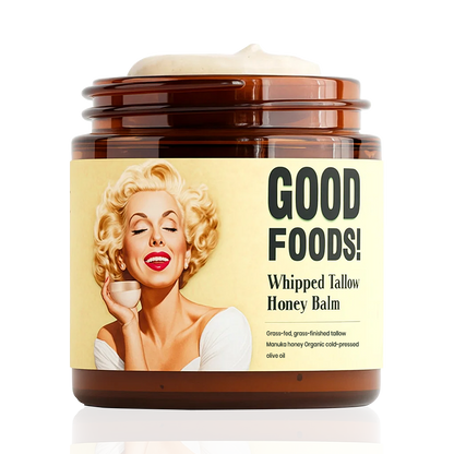 LUHAKA® GOOD FOODS! Whipped Beef Tallow and Manuka Honey Balm, 4oz, Organic Face Cream, Moisturizer, Body Lotion, Skin Care and Lip Balm