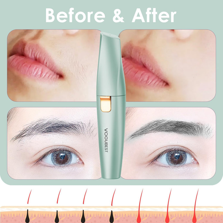CILIFER® VOGUBEST Eyebrow Facial Trimmer: 2 in1 Rechargeable Facial Hair Removal and Eyebrow Shaver - Face Lips Body Painless Facial Razor with Built-in LED Light (Green)