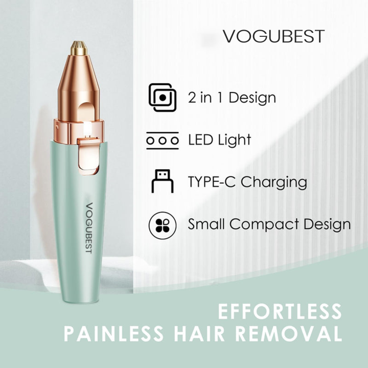 CILIFER® VOGUBEST Eyebrow Facial Trimmer: 2 in1 Rechargeable Facial Hair Removal and Eyebrow Shaver - Face Lips Body Painless Facial Razor with Built-in LED Light (Green)