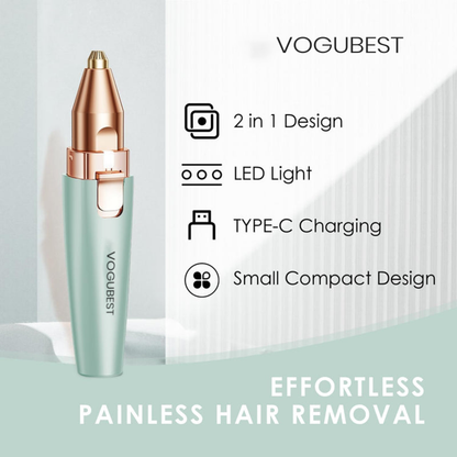 CILIFER® VOGUBEST Eyebrow Facial Trimmer: 2 in1 Rechargeable Facial Hair Removal and Eyebrow Shaver - Face Lips Body Painless Facial Razor with Built-in LED Light (Green)