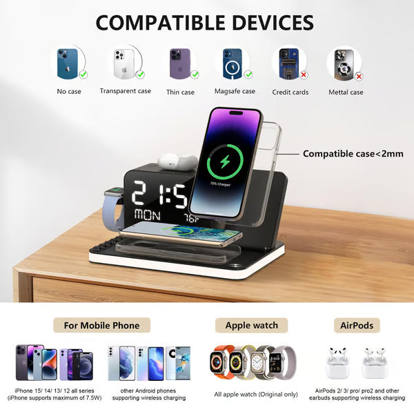 CILIFER® 7 in 1 Charging Station with Clock. Wireless Charger with Night Light(Fast Charging)⚡
