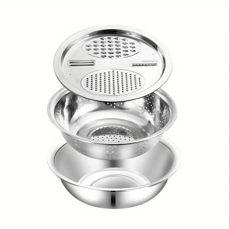 Multifunctional Stainless Steel Basin Set – 3-Piece Kitchen Essential