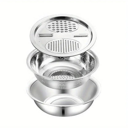 Multifunctional Stainless Steel Basin Set – 3-Piece Kitchen Essential