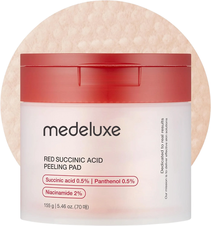 LUHAKA® Red Succinic Acid Panthenol Facial Peeling Pads - Exfoliating Toner Pads for Breakout-Prone Skin with Niacinamide. AHA. BHA. and Soothing Panthenol - Non-Comedogenic