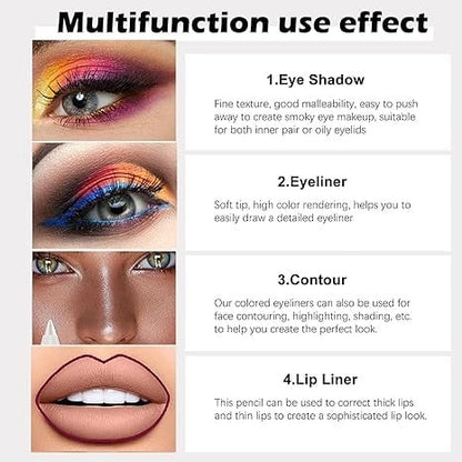 LUHAKA® 12-Pack Eyeliner Pencil Waterproof Colored Gel Liners with Metallic & Shimmer Finishes Smudge-Proof