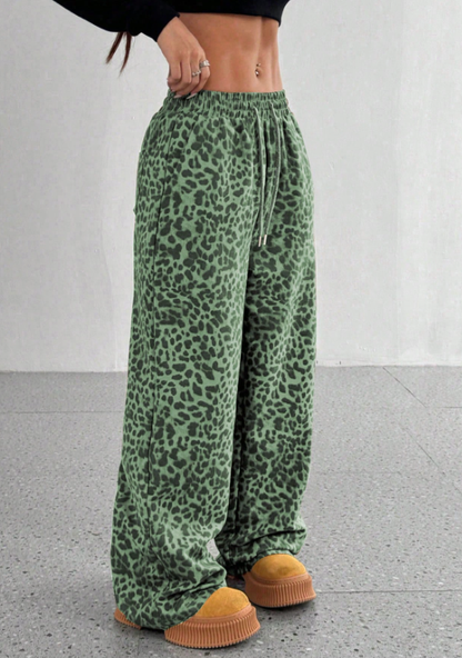 SFRCORD® Women's Leopard Print Loose Straight Leg Casual Trousers, High-End Slimming