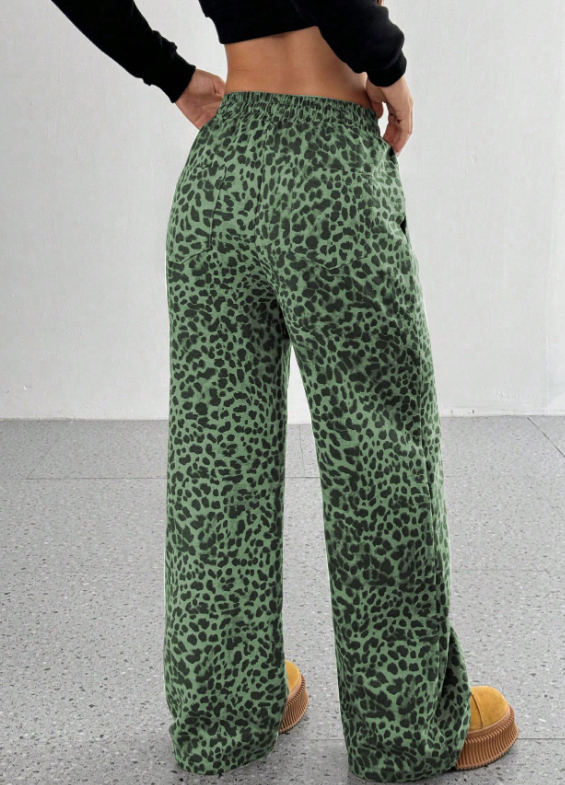 SFRCORD® Women's Leopard Print Loose Straight Leg Casual Trousers, High-End Slimming
