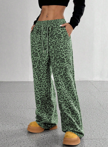 SFRCORD® Women's Leopard Print Loose Straight Leg Casual Trousers, High-End Slimming