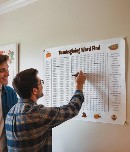 CILIFER® Thanksgiving Word Search Poster – Jumbo 36" x 24" Wall Game, 50 Words, Family Holiday Party Activity, Large Thanksgiving Word Find Decor