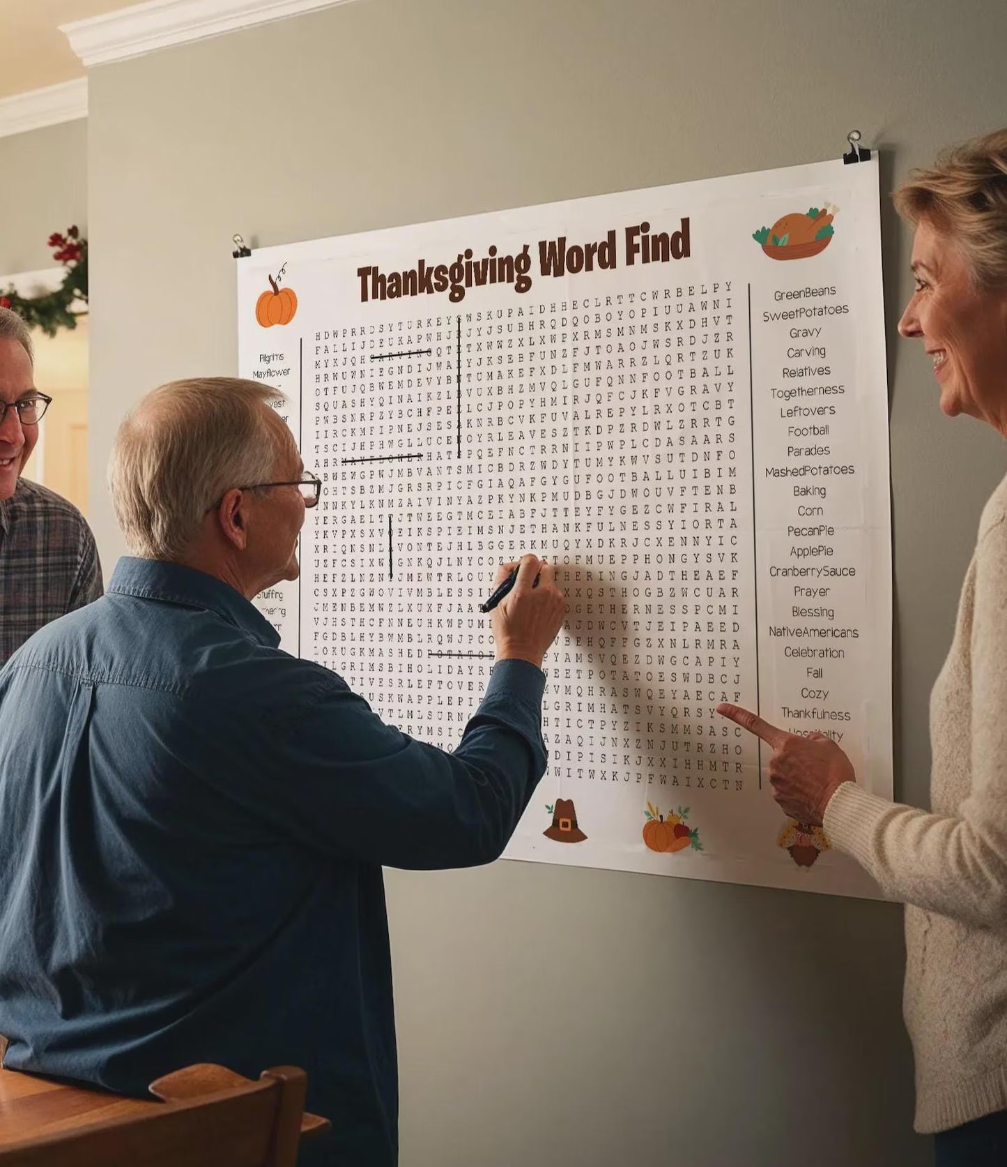 CILIFER® Thanksgiving Word Search Poster – Jumbo 36" x 24" Wall Game, 50 Words, Family Holiday Party Activity, Large Thanksgiving Word Find Decor