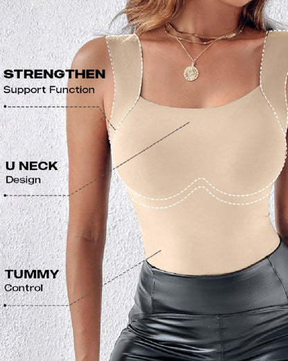 SFRCORD® U Neck Seamless Stretchy Sleeveless Shapewear Built-In Bra Tank Tops