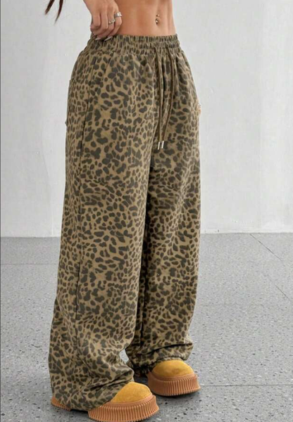 SFRCORD® Women's Leopard Print Loose Straight Leg Casual Trousers, High-End Slimming
