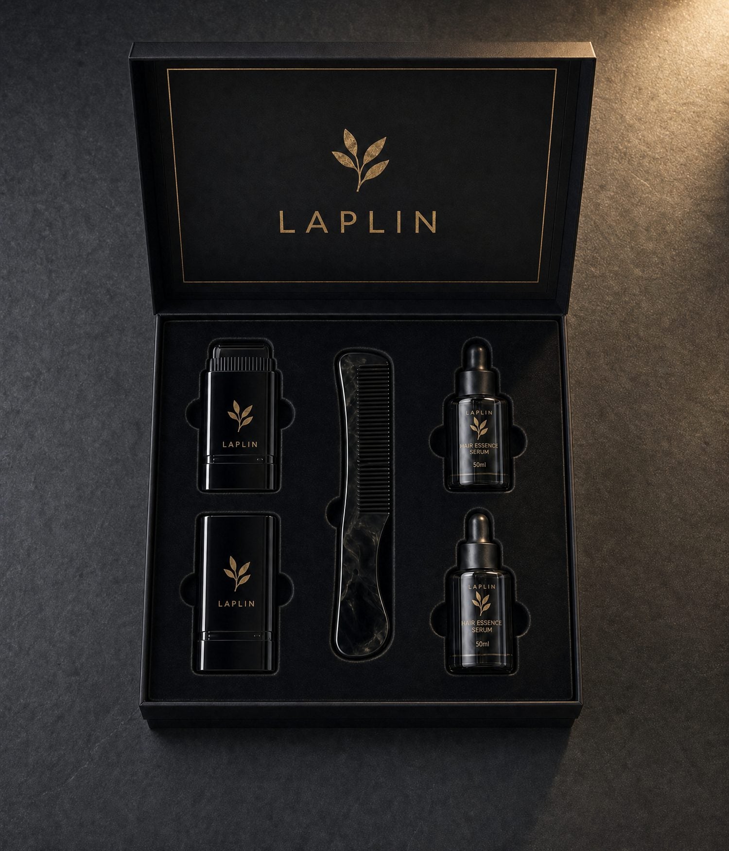 Top-down view of the full LAPLIN set in its case.