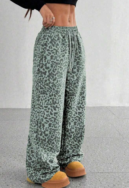 SFRCORD® Women's Leopard Print Loose Straight Leg Casual Trousers, High-End Slimming