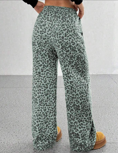 SFRCORD® Women's Leopard Print Loose Straight Leg Casual Trousers, High-End Slimming