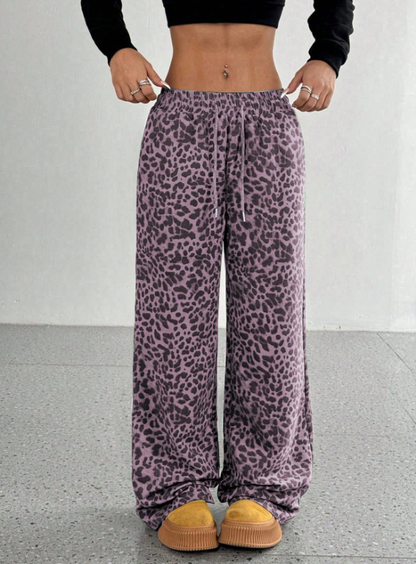 SFRCORD® Women's Leopard Print Loose Straight Leg Casual Trousers, High-End Slimming
