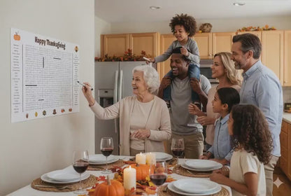 CILIFER® Thanksgiving Word Search Poster – Jumbo 36" x 24" Wall Game, 50 Words, Family Holiday Party Activity, Large Thanksgiving Word Find Decor