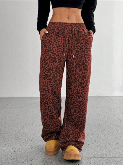 SFRCORD® Women's Leopard Print Loose Straight Leg Casual Trousers, High-End Slimming