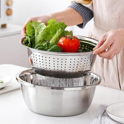 Multifunctional Stainless Steel Basin Set – 3-Piece Kitchen Essential