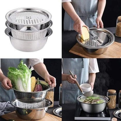 Multifunctional Stainless Steel Basin Set – 3-Piece Kitchen Essential