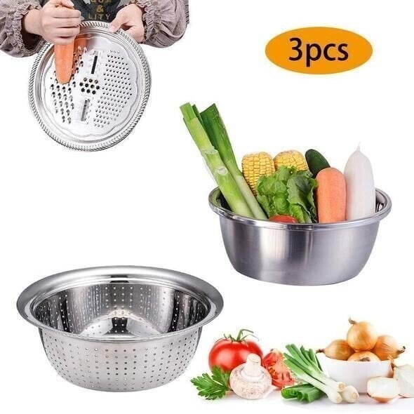 Multifunctional Stainless Steel Basin Set – 3-Piece Kitchen Essential