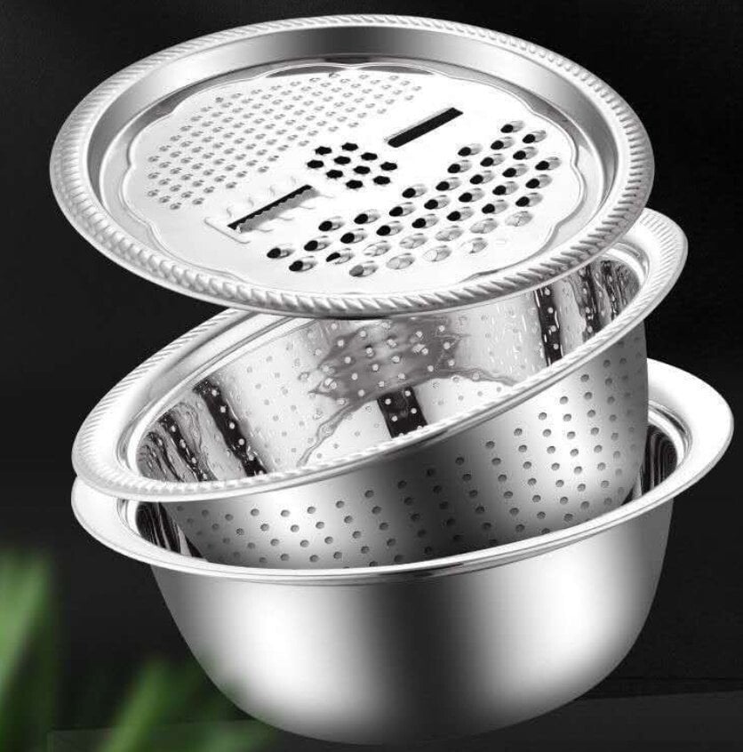 Multifunctional Stainless Steel Basin Set – 3-Piece Kitchen Essential