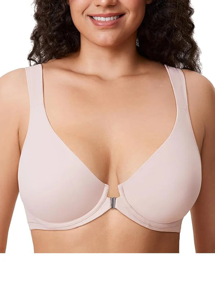 SFRCORD® Supportive front fastening posture bra. Underwired seamless double lined plunge.
