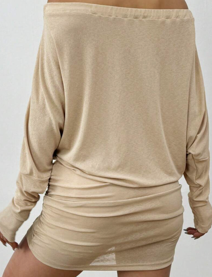 SFRCORD® Women's Solid Color Off-Shoulder Long Sleeve Casual Minimalist Mini Dress