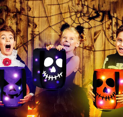 CZTICLE® 3/4 Pcs Halloween Candy Bucket with LED Lights Trick orTreat Bags Pumpkin Candy Bags Reusable Tote Bags forStudents Adults,Night Light Bags for Home Garden lawnDecorations,Halloween Birthday christmas Party FavorSupplies