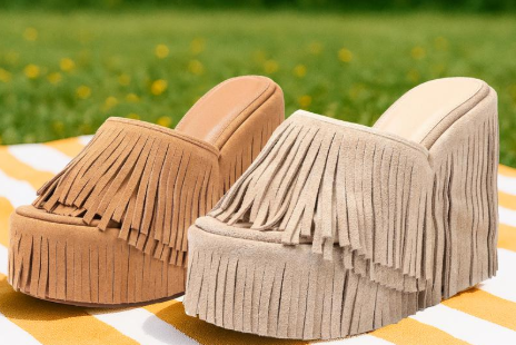 SFRCORD® Womens Fringed Boho Style Platform Sandals Open Round Toe Tassel High Heels Slip On Wedge Heeled Summer Vibe Suede Slides for Summer Out Evening Party Summer Vibe New Arrivals for Summer Dress